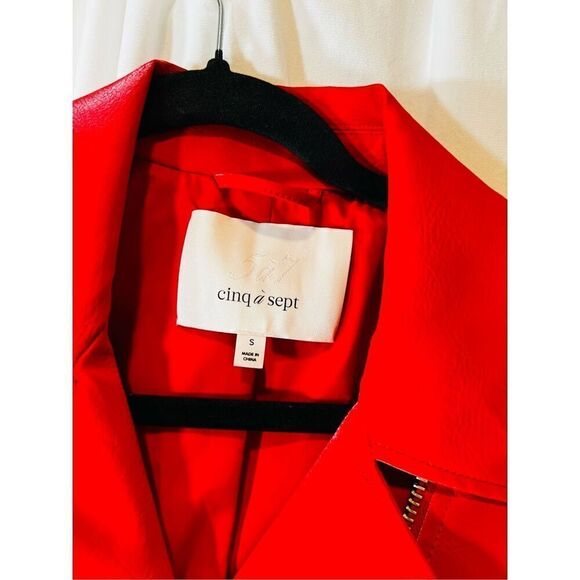 NEW Cinq a Sept Women's Zoe Faux Leather Sangria Moto Jacket Red Size Small NWOT - Picture 3 of 8